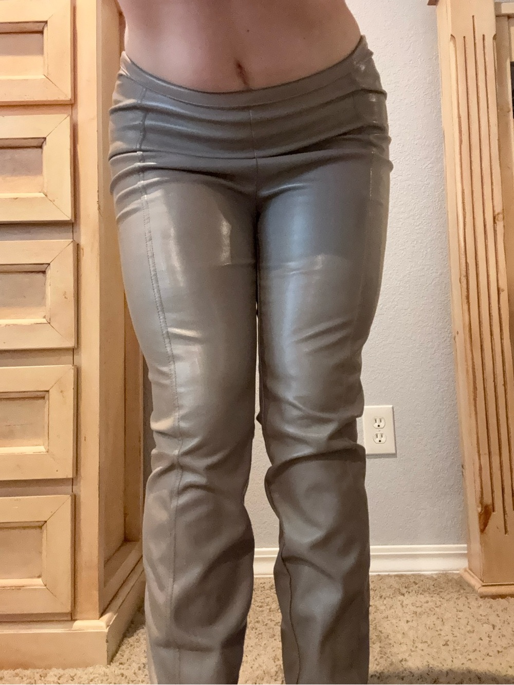 Nicole Miller Faux Leather Gray Slim Fit Pants
